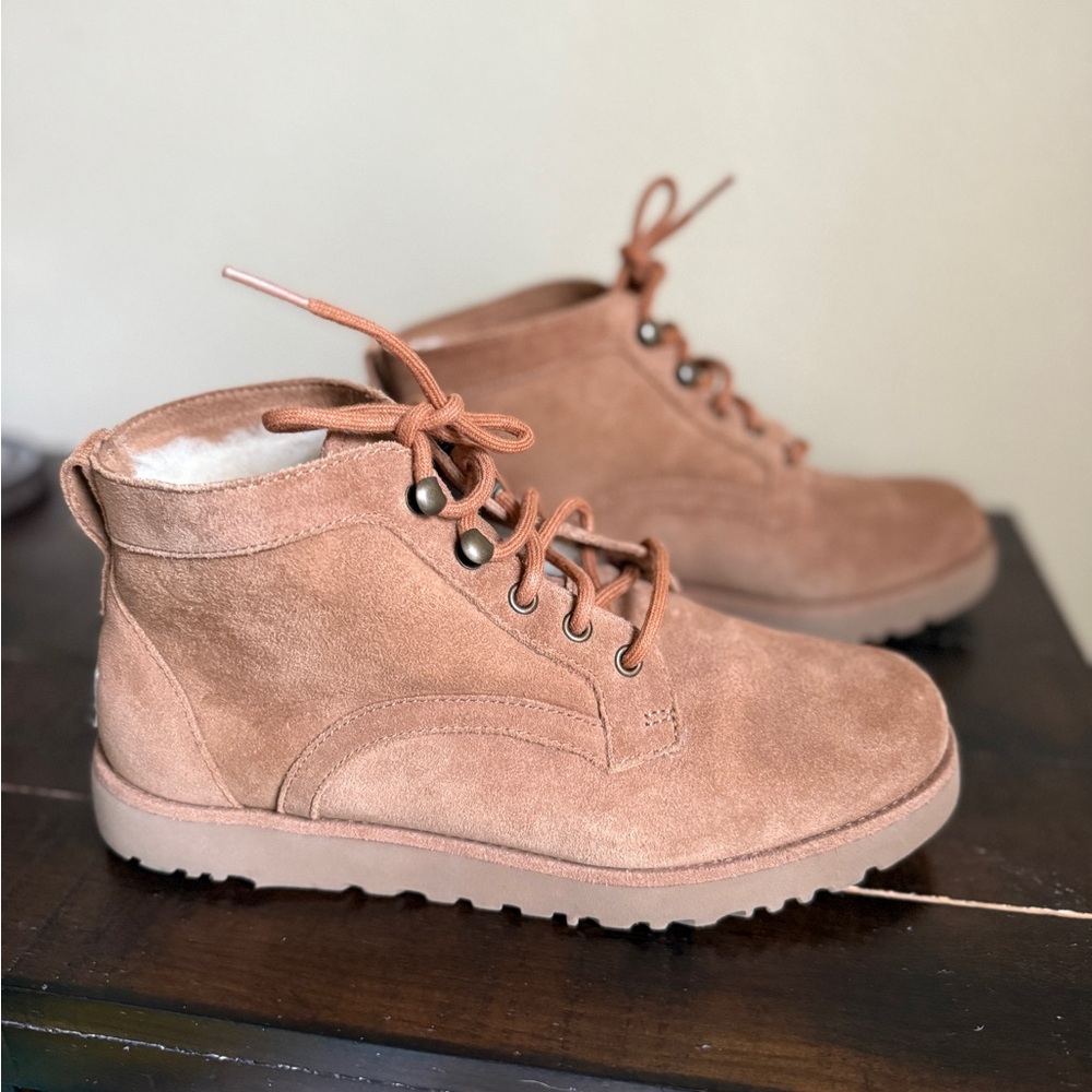 UGG Bethany Classic Suede Lace-Up Ankle Boots Chestnut Shearling Lined Size 7